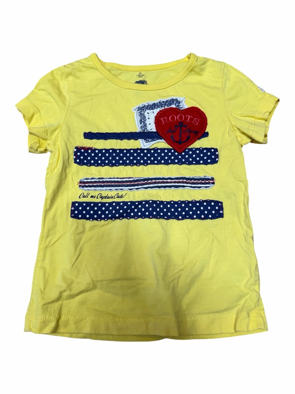Roots Kids Girls Size 3T Yellow Nautical Anchor Heart Appliqué Short Sleeve Tee